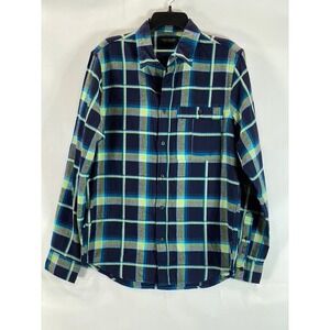 SCOTCH & SODA Men's Blue/Green Check Relaxed-Fit Button-Up Long Sleeve Shirt Med